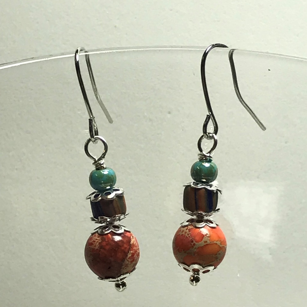 Orange and Turquoise Handmade Earrings 0001 - Picture 1 of 4